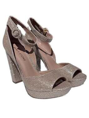 Sun + Stone Reemaa Gold Glitter Platform Block Heel Sandals Size 5.5